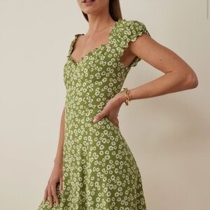 Reformation Green Floral Mini Dress
